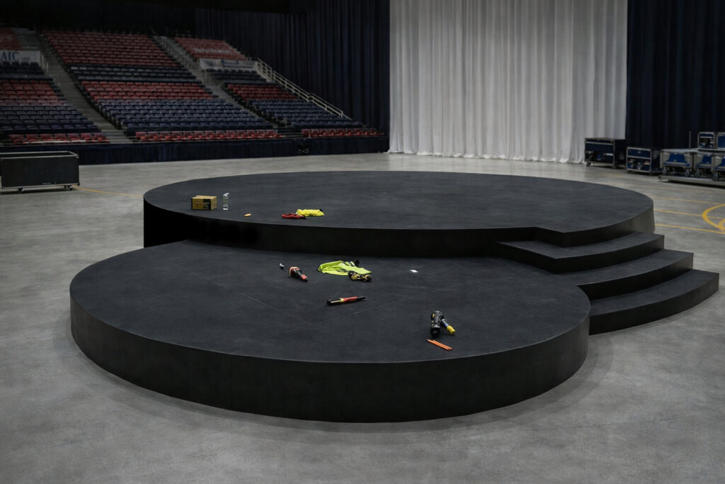 Round event stage being installed